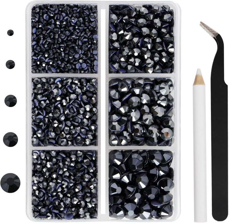 BEADSLAND Hotfix Rhinestones 3960pcs, Rhinestone for Clothes, Hot Fix Crystals Rhinestones with Tweezers and Wax Pencil Kit,Mixed 5 Sizes, SS6-SS30, Jet Hematite - Image 1